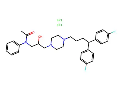 1-(3-(N-Acetyl-N-phenylamino)-2-hydroxypropyl)-4-(4,4-bis(4-fluorophenyl)butyl)piperazine 2HCl structure