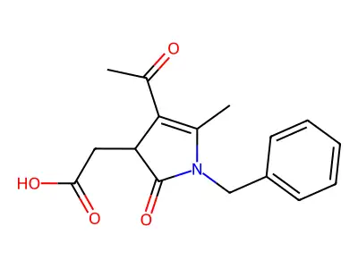 2-(4-acetyl-1-benzyl-5-methyl-2-oxo-3H-pyrrol-3-yl)acetic acid structure