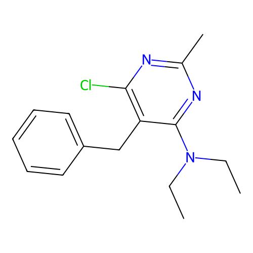 (5-Benzyl-6-chloro-2-methyl-pyrimidin-4-yl)-diethyl-amine structure