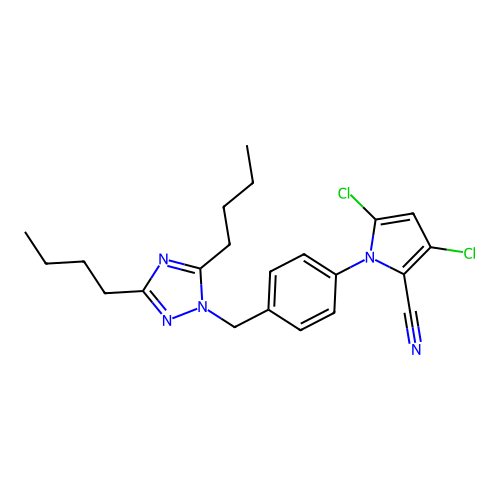 3,5-Dichloro-1-(4-((3,5-dibutyl-1H-1,2,4-triazol-1-yl)methyl)phenyl)-1H-pyrrole-2-carbonitrile structure