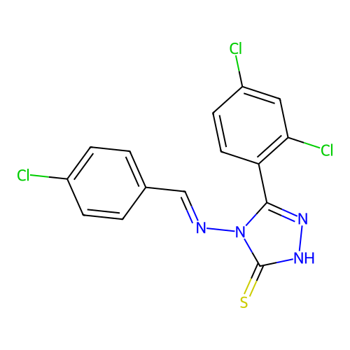(E)-4-((4-chlorobenzylidene)amino)-5-(2,4-dichlorophenyl)-4H-1,2,4-triazole-3-thiol structure