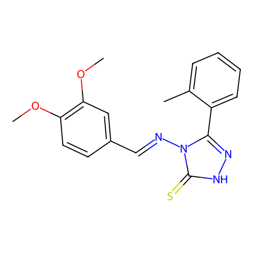 4-[(E)-(3,4-dimethoxyphenyl)methylideneamino]-3-(2-methylphenyl)-1H-1,2,4-triazole-5-thione structure