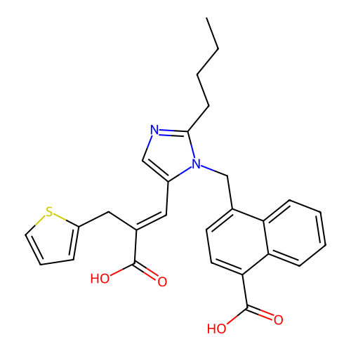 2-Thiophenepropanoic acid, alpha-((2-butyl-1-((4-carboxy-1-naphthalenyl)methyl)-1H-imidazol-5-yl)methylene)-, (E)- structure