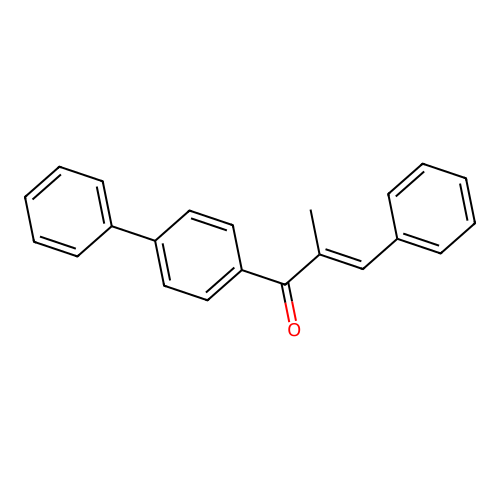 (E)-2-methyl-3-phenyl-1-(4-phenylphenyl)prop-2-en-1-one structure