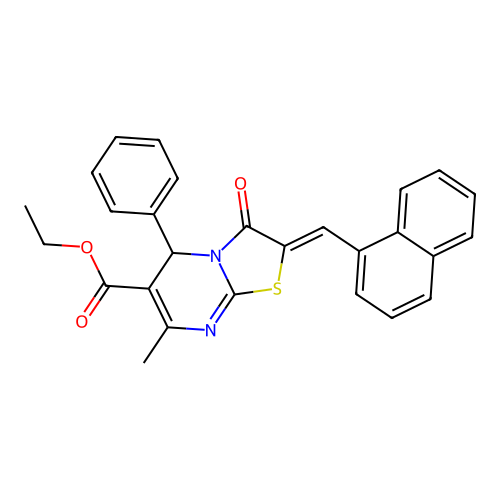 Ethyl 7-methyl-2-(naphthalen-1-ylmethylene)-3-oxo-5-phenyl-3,5-dihydro-2H-thiazolo[3,2-a]pyrimidine-6-carboxylate structure