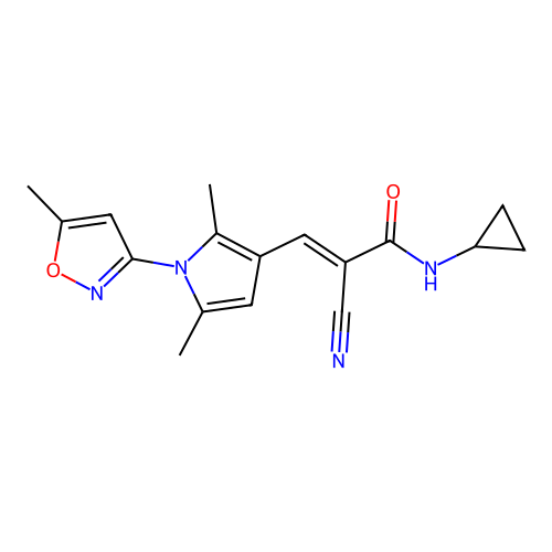 (E)-2-cyano-N-cyclopropyl-3-[2,5-dimethyl-1-(5-methyl-1,2-oxazol-3-yl)pyrrol-3-yl]prop-2-enamide structure
