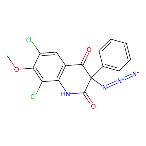3-azido-6,8-dichloro-7-methoxy-3-phenyl-1H-quinoline-2,4-dione structure