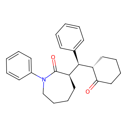 (R)-3-((S)-((S)-2-oxocyclohexyl)(phenyl)methyl)-1-phenylazepan-2-one structure