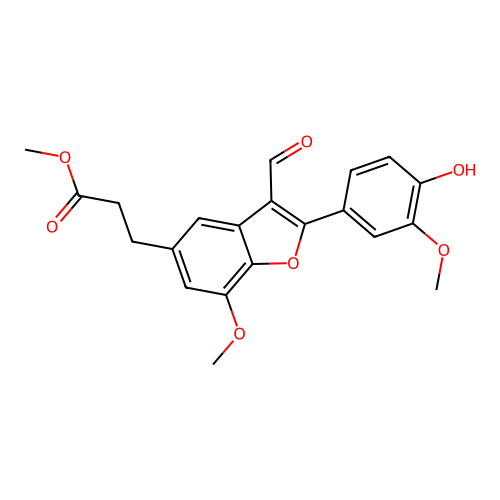 Methyl 3-formyl-2-(4-hydroxy-3-methoxyphenyl)-7-methoxy-5-benzofuranpropanoate structure