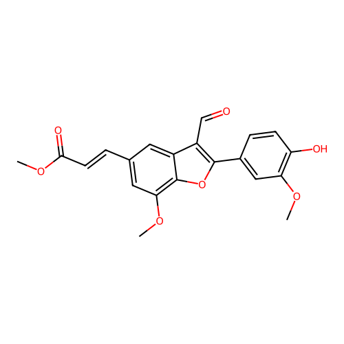 Methyl (E)-3-[3-formyl-2-(4-hydroxy-3-methoxy-phenyl)-7-methoxy-benzofuran-5-yl]prop-2-enoate structure