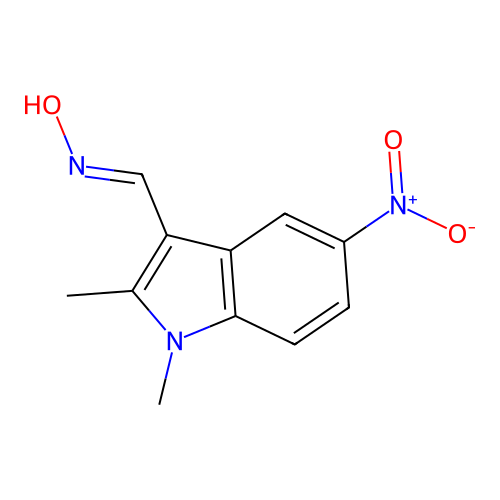 (NE)-N-[(1,2-dimethyl-5-nitroindol-3-yl)methylidene]hydroxylamine structure