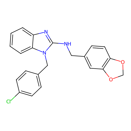 N-(1,3-benzodioxol-5-ylmethyl)-1-(4-chlorobenzyl)-1H-benzimidazol-2-amine structure