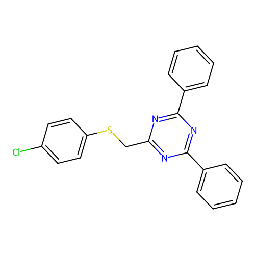 2-(((4-Chlorophenyl)thio)methyl)-4,6-diphenyl-1,3,5-triazine structure