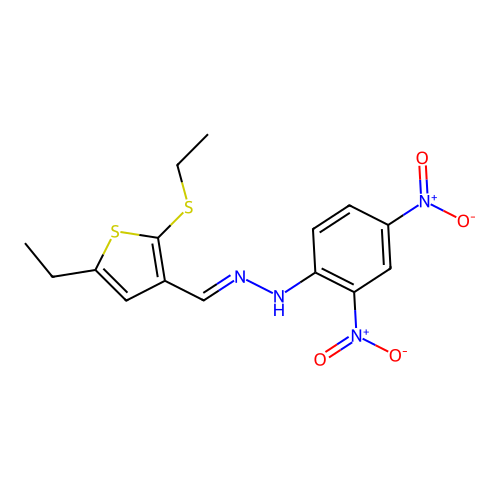 5-Ethyl-2-(ethylthio)-3-thiophenecarboxaldehyde 2,4-dinitrophenylhydrazone structure