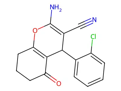 2-amino-4-(2-chlorophenyl)-5-oxo-5,6,7,8-tetrahydro-4H-chromene-3-carbonitrile structure