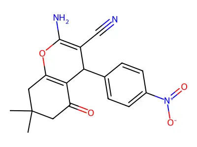 2-amino-7,7-dimethyl-4-(4-nitrophenyl)-5-oxo-5,6,7,8-tetrahydro-4H-chromene-3-carbonitrile structure