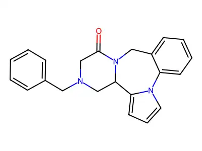 9H,11H-Pyrazino(2,1-c)pyrrolo(1,2-a)(1,4)benzodiazepin-11-one, 12,13,14,14a-tetrahydro-13-(phenylmethyl)- structure