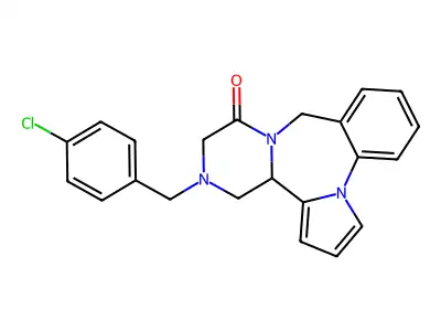9H,11H-Pyrazino(2,1-c)pyrrolo(1,2-a)(1,4)benzodiazepin-11-one, 12,13,14,14a-tetrahydro-13-((4-chlorophenyl)methyl)- structure