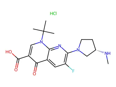 1,8-Naphthyridine-3-carboxylic acid, 1,4-dihydro-1-(1,1-dimethylethyl)-6-fluoro-7-(3-(methylamino)-1-pyrrolidinyl)-4-oxo-, monohydrochloride, (S)- structure