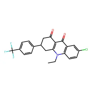 7-chloro-10-ethyl-3-[4-(trifluoromethyl)phenyl]-3,4-dihydro-2H-acridine-1,9-dione structure