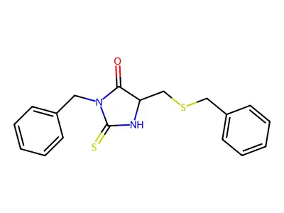 3-Benzyl-5-(benzylsulfanylmethyl)-2-sulfanylideneimidazolidin-4-one structure
