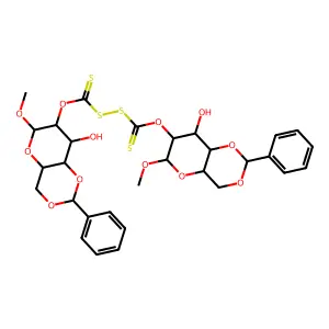 O-(8-hydroxy-6-methoxy-2-phenyl-4,4a,6,7,8,8a-hexahydropyrano[3,2-d][1,3]dioxin-7-yl) [(8-hydroxy-6-methoxy-2-phenyl-4,4a,6,7,8,8a-hexahydropyrano[3,2-d][1,3]dioxin-7-yl)oxycarbothioyldisulfanyl]methanethioate structure