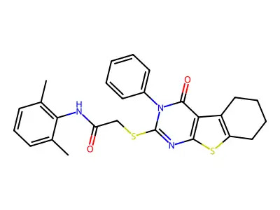 N-(2,6-dimethylphenyl)-2-(4-oxo-3-phenyl(3,5,6,7,8-pentahydrobenzo[b]thiopheno [2,3-d]pyrimidin-2-ylthio))acetamide structure