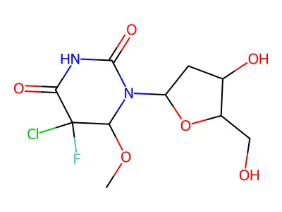 5-chloro-5-fluoro-1-[4-hydroxy-5-(hydroxymethyl)oxolan-2-yl]-6-methoxy-1,3-diazinane-2,4-dione structure
