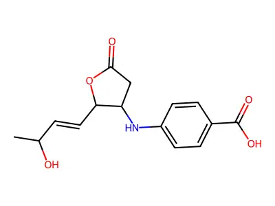 4-((2-(3-Hydroxybut-1-en-1-yl)-5-oxotetrahydrofuran-3-yl)amino)benzoic acid structure