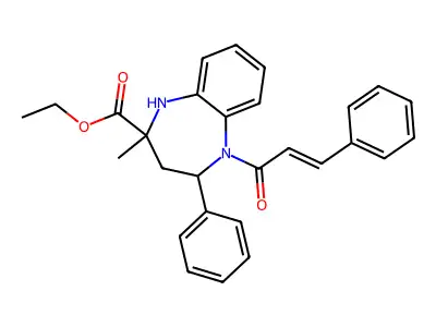 1H-1,5-Benzodiazepine-2-carboxylicacid, 2,3,4,5-tetrahydro-2-methyl-5-(1-oxo-3-phenyl-2-propen-1-yl)-4-phenyl-,ethyl ester structure