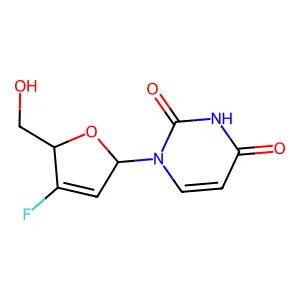 1-[(2R,5R)-4-fluoro-5-(hydroxymethyl)-2,5-dihydrofuran-2-yl]pyrimidine-2,4-dione structure