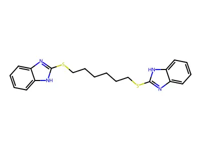1,6-bis((1H-benzo[d]imidazol-2-yl)thio)hexane structure