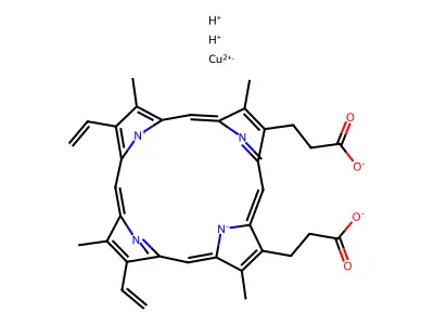 Copper(II)-protoporphyrin IX structure