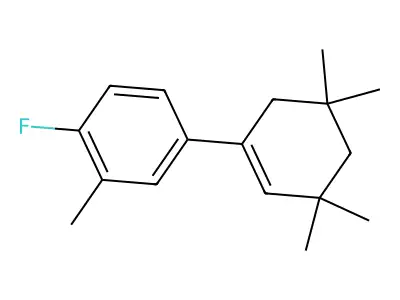 4'-Fluoro-3,3,3',5,5-pentamethyl-2,3,4,5-tetrahydro-1,1'-biphenyl structure