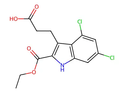 3-(4,6-dichloro-2-(ethoxycarbonyl)-1H-indol-3-yl)propanoic acid structure
