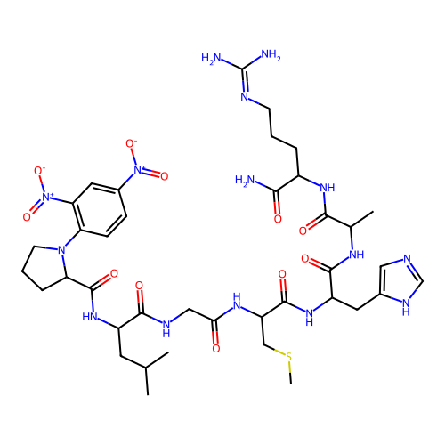 Dnp-DL-Pro-DL-Leu-Gly-DL-Cys(Me)-DL-His-DL-Ala-DL-Arg-NH2 structure