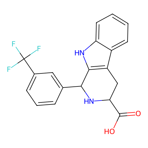 1-[3-(trifluoromethyl)phenyl]-2,3,4,9-tetrahydro-1H-beta-carboline-3-carboxylic acid structure