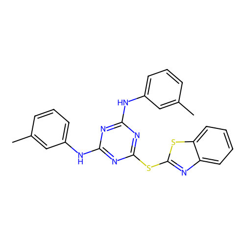 6-(1,3-BENZOTHIAZOL-2-YLSULFANYL)-N2,N4-BIS(3-METHYLPHENYL)-1,3,5-TRIAZINE-2,4-DIAMINE structure