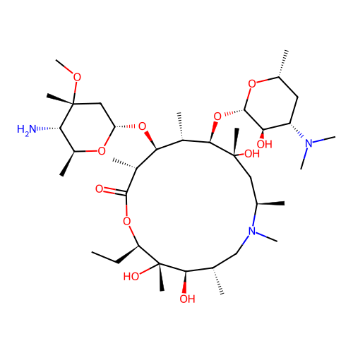 (2R,3S,4R,5S,8R,10R,11R,12S,13S,14R)-13-[(4-Amino-2,4,6-trideoxy-3-C-methyl-3-O-methyl-I+/--L-ribo-hexopyranosyl)oxy]-2-ethyl-3,4,10-trihydroxy-3,5,7,8,10,12,14-heptamethyl-11-[[3,4,6-trideoxy-3-(dimethylamino)-I(2)-D-xylo-hexopyranosyl]oxy]-1-oxa-7-azacyclopentadecan-15-one structure