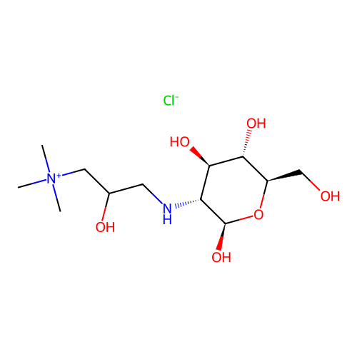 2-Deoxy-2-((2-hydroxy-3-(trimethylammonio)propyl)amino)-beta-D-glucopyranose chloride (1:1) structure