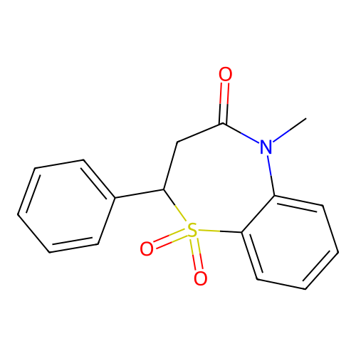 5-methyl-2-phenyl-2,3-dihydrobenzo[b][1,4]thiazepin-4(5H)-one 1,1-dioxide structure