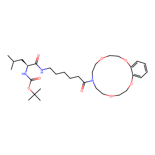 N-(N'-tert-Butoxycarbonylleucyl-6-aminohexanoyl)benzoaza-15-crown-5 structure