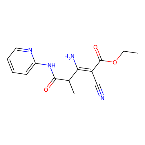 (Z)-ethyl 3-amino-2-cyano-4-methyl-5-oxo-5-(pyridin-2-ylamino)pent-2-enoate structure