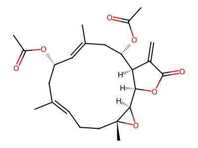 Oxireno(13,14)cyclotetradeca(1,2-b)furan-13(1aH)-one, 7,11-bis(acetylo xy)-2,3,6,7,10,11,11a,12,14a,14b-decahydro-1a,9-dimethyl-12-methylene- , (1aR*,4E,7S*,8E,11S*,11aR*,14aR*,14bS*)-(+)- structure