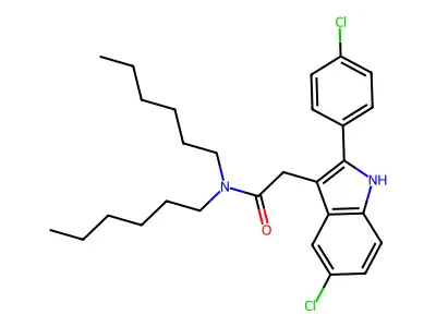 2-[5-chloro-2-(4-chlorophenyl)-1H-indol-3-yl]-N,N-dihexylacetamide structure