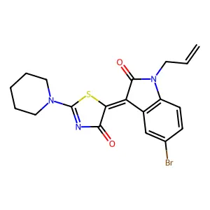 (5Z)-5-(5-bromo-2-oxo-1-prop-2-enylindol-3-ylidene)-2-piperidin-1-yl-1,3-thiazol-4-one structure