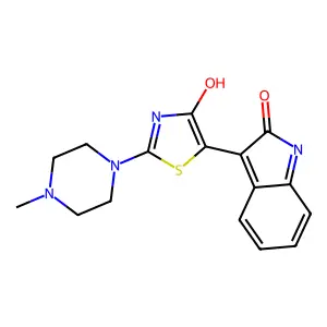 (5Z)-2-(4-methylpiperazin-1-yl)-5-(2-oxo-1H-indol-3-ylidene)-1,3-thiazol-4-one structure