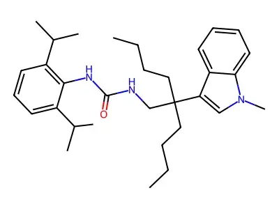 Urea, N-(2,6-bis(1-methylethyl)phenyl)-N'-(2-butyl-2-(1-methyl-1H-indol-3-yl)hexyl)- structure