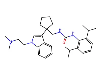 Urea, N-(2,6-bis(1-methylethyl)phenyl)-N'-((1-(1-(2-(dimethylamino)ethyl)-1H-indol-3-yl)cyclopentyl)methyl)- structure