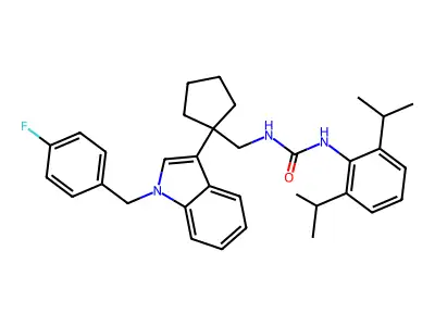 Urea, N-(2,6-bis(1-methylethyl)phenyl)-N'-((1-(1-((4-fluorophenyl)methyl)-1H-indol-3-yl)cyclopentyl)methyl)- structure
